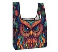 FodPand Color Owl Pattern Shopping Bags Foldable Grocery Bags Heavy Duty Reusable Tote Bag Large Cute Cloth Gift Bag Washable Storage Pouch for Market Holiday Camping Traveling
