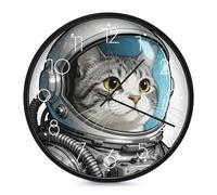 FodPand Colored Astronaut Cat Silent Non-Ticking Wall Clock 10 Inch Modern Round Clock for Living Room, Kitchen, Bedroom, Office, Decorative Clocks with Easy Read Numbers