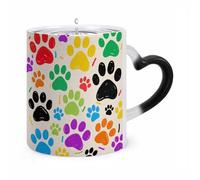 FodPand Colorful Doodle Paw Color Changing Mug 11oz, Heat Sensitive Coffee Mug Reveals Pattern with Hot Liquid, Ceramic Novelty Coffee Cup with Heart Shaped Handle, Funny Gift