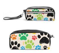 FodPand Colorful Doodle Paw Pencil Pouch Mini Makeup Bag with Handle - 7.8x3.9x2.1 Inches Durable Waterproof PU Leather, Large Capacity Portable Pencil Case for Office, Travel