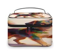 FodPand Colorful Fluffy Running Makeup Bag with Makeup Brush Compartment Cosmetic Bag with Handle And Zipper Portable Organizer Bag for Daily, Camping, Traveling, Hotel