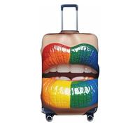 FodPand Colorful Lips Travel Luggage Cover Elastic Suitcase Cover Protector Anti-Scratch Luggage Protector Universal Washable Travel Sleeve Baggage Case Fits 18-32 Inch Suitcase, Black, XL