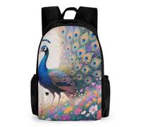 FodPand Colorful Peacock in Flower Sea Backpack 16 Inch Laptop Backpacks | Work Business Backpacks Purse with Large Capacity, Waterproof Nurse Bag Waterproof Casual Daypack for Travel