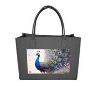 FodPand Colorful Peacock in Flower Sea Felt Tote Bag Reusable Large Handbag | Foldable Grocery Shopping Bag for Women Men, Daily Commute, Work,Travel, Lightweight, Christmas Gift Bags