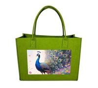 FodPand Colorful Peacock in Flower Sea Felt Tote Bag Reusable Large Handbag | Foldable Grocery Shopping Bag for Women Men, Daily Commute, Work,Travel, Lightweight, Christmas Gift Bags