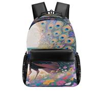 FodPand Colorful Peacock in Flower Sea Laptop Backpack Travel Backpacks Casual Daypack Water-Resistant Bookbag for 15.6 Inch