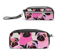 FodPand Colorful Pugs Dogs Pencil Pouch Mini Makeup Bag with Handle - 7.8x3.9x2.1 Inches Durable Waterproof PU Leather, Large Capacity Portable Pencil Case for Office, Travel