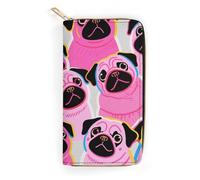 FodPand Colorful Pugs Dogs Wallets for Men Women - PU Leather Zip Around Wallet with 4 Card Slots & 3 Cash Compartments, 7.8 X 4.1 Inch Large Capacity Long Purse for Travel