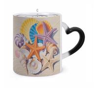 FodPand Colorful Seashell And Starfish Color Changing Mug 11oz, Heat Sensitive Coffee Mug Reveals Pattern with Hot Liquid, Ceramic Novelty Coffee Cup with Heart Shaped Handle, Funny Gift