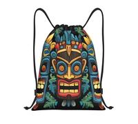 FodPand Colorful tiki mask pattern Drawstring Backpack Sports Gym Sackpack Waterproof Swim Bag Men Women Draw String Bag, Black, S
