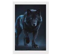 FodPand Cool Cyan Black Wolf Diamond Painting Kits for Adults Beginner 5D Round Drill Full Diamonds Pictures Gem Art Kits Crafts Gift DIY Diamond Art Kits for Home Wall Decor 8"x12"