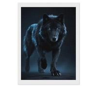 FodPand Cool Cyan Black Wolf Diamond Painting Kits for Adults Beginner 5D Round Drill Full Diamonds Pictures Gem Art Kits Crafts Gift DIY Diamond Art Kits for Home Wall Decor 12"x16"
