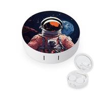 FODPAND Cool Man in Outer Space Galaxy Contact Lens Case with Cleaner Washer Portable Contact Lens Holder Box with Mirror Tweezers Remover Tool Solution Bottle for Daily Makeup Office