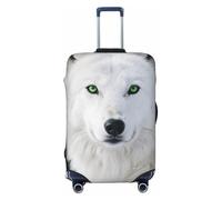FodPand Cool White Wolf with Green Eyes Travel Luggage Cover Elastic Suitcase Cover Protector Anti-Scratch Luggage Protector Universal Washable Travel Sleeve Baggage Case Fits 18-32 Inch Suitcase