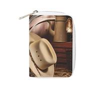 FodPand Cowboy Black Hat Western Boots Credit Card Holder Compact Leather Card Wallet Zipper Portable Id Purse 20 Cards Slots