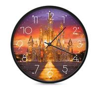 FodPand Crystal Amber Castle Silent Non-Ticking Wall Clock 10 Inch Modern Round Clock for Living Room, Kitchen, Bedroom, Office, Decorative Clocks with Easy Read Numbers