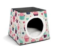 FODPAND Cupcake Candy Hearts Sweet Cat Bed Cave for Small Dog Cat House 3-in-1 Foldable Cats Beds with Removable Washable Cushioned Pillow Covered Cave Pet Tents with Non-Slip Bottom