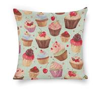FodPand Cupcake Pattern Throw Pillow Covers 18"x18" Decorative Linen Pillowcase with Hidden Zipper Double-Sided Boho Farmhouse Cushion Case for Sofa Bed Chair, Holiday Decor, Home Gift