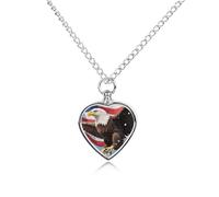 FodPand Custom American Eagle Patriotic Usa Urn Necklaces for Dog Cat Human Ashes 27.6" Cable Chain Memorial Heart Pendant Necklace with Filling Kit Pet Cremation Jewelry Keepsake Sympathy Gifts