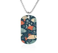 FodPand Custom Animation Style Fish Photo Memorial Pendant Necklace 23.6" Box Chain Lightweight Military Dog Tag Necklace for Men Women Minimalist Couple Jewelry Keepsake Souvenir Gifts