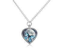 FodPand Custom Blue Butterfly And Moon Urn Necklaces for Ashes Memorial Pet Necklace with Filling Kit Adjustable 27.6" Chain Funerary Cremation Jewelry Keepsake Heart Pendant for Beloved Dogs & Cats