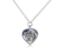 FodPand Custom Blue Eyed Snow Leopard Urn Necklaces for Dog Cat Human Ashes 27.6" Cable Chain Memorial Heart Pendant Necklace with Filling Kit Pet Cremation Jewelry Keepsake Sympathy Gifts