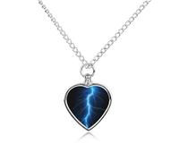 FodPand Custom Blue Lightning Urn Necklaces for Dog Cat Human Ashes 27.6" Cable Chain Memorial Heart Pendant Necklace with Filling Kit Pet Cremation Jewelry Keepsake Sympathy Gifts