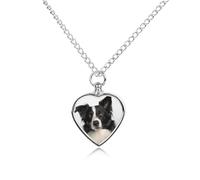 FodPand Custom Border Collie Urn Necklaces for Dog Cat Human Ashes 27.6" Cable Chain Memorial Heart Pendant Necklace with Filling Kit Pet Cremation Jewelry Keepsake Sympathy Gifts