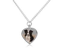 FodPand Custom Border Collie Urn Necklaces for Dog Cat Human Ashes 27.6" Cable Chain Memorial Heart Pendant Necklace with Filling Kit Pet Cremation Jewelry Keepsake Sympathy Gifts