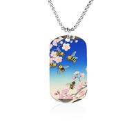 FodPand Custom Bumble Bees Print Photo Memorial Pendant Necklace 23.6" Box Chain Lightweight Military Dog Tag Necklace for Men Women Minimalist Couple Jewelry Keepsake Souvenir Gifts