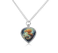 FodPand Custom Chinese Dragon Oil Painting Urn Necklaces for Dog Cat Human Ashes 27.6" Cable Chain Memorial Heart Pendant Necklace with Filling Kit Pet Cremation Jewelry Keepsake Sympathy Gifts