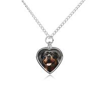 FodPand Custom Cool Rottweiler Dog Art Urn Necklaces for Dog Cat Human Ashes 27.6" Cable Chain Memorial Heart Pendant Necklace with Filling Kit Pet Cremation Jewelry Keepsake Sympathy Gifts