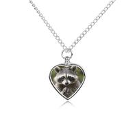 FodPand Custom Cute Raccoon Urn Necklaces for Dog Cat Human Ashes 27.6" Cable Chain Memorial Heart Pendant Necklace with Filling Kit Pet Cremation Jewelry Keepsake Sympathy Gifts