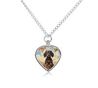 FodPand Custom Dachshund Hot Air Balloon Urn Necklaces for Dog Cat Human Ashes 27.6" Cable Chain Memorial Heart Pendant Necklace with Filling Kit Pet Cremation Jewelry Keepsake Sympathy Gifts