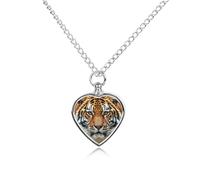 FodPand Custom Fierce Tiger Urn Necklaces for Ashes Memorial Pet Necklace with Filling Kit Adjustable 27.6" Chain Funerary Cremation Jewelry Keepsake Heart Pendant for Beloved Dogs & Cats