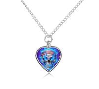 FodPand Custom Fire USA Flag Skull Urn Necklaces for Dog Cat Human Ashes 27.6" Cable Chain Memorial Heart Pendant Necklace with Filling Kit Pet Cremation Jewelry Keepsake Sympathy Gifts