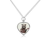 FodPand Custom Funny Raccoon Urn Necklaces for Dog Cat Human Ashes 27.6" Cable Chain Memorial Heart Pendant Necklace with Filling Kit Pet Cremation Jewelry Keepsake Sympathy Gifts