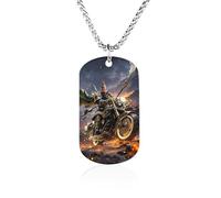 FodPand Custom Guan Yu Rides A Motorcycle Photo Memorial Pendant Necklace 23.6" Box Chain Lightweight Military Dog Tag Necklace for Men Women Minimalist Couple Jewelry Keepsake Souvenir Gifts