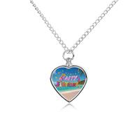 FodPand Custom Happy Birthday on The Beach Urn Necklaces for Dog Cat Human Ashes 27.6" Cable Chain Memorial Heart Pendant Necklace with Filling Kit Pet Cremation Jewelry Keepsake Sympathy Gifts