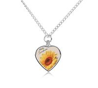FodPand Custom Hello Sunshine Floral Urn Necklaces for Dog Cat Human Ashes 27.6" Cable Chain Memorial Heart Pendant Necklace with Filling Kit Pet Cremation Jewelry Keepsake Sympathy Gifts