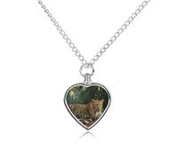 FodPand Custom Jungle Leopard Urn Necklaces for Dog Cat Human Ashes 27.6" Cable Chain Memorial Heart Pendant Necklace with Filling Kit Pet Cremation Jewelry Keepsake Sympathy Gifts