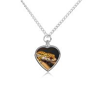 FodPand Custom Leopard Little Gecko Urn Necklaces for Dog Cat Human Ashes 27.6" Cable Chain Memorial Heart Pendant Necklace with Filling Kit Pet Cremation Jewelry Keepsake Sympathy Gifts
