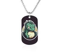FodPand Custom Little Green Dragon's Egg Photo Memorial Pendant Necklace 23.6" Box Chain Lightweight Military Dog Tag Necklace for Men Women Minimalist Couple Jewelry Keepsake Souvenir Gifts