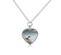 FodPand Custom Loon Nature Birds Urn Necklaces for Dog Cat Human Ashes 27.6" Cable Chain Memorial Heart Pendant Necklace with Filling Kit Pet Cremation Jewelry Keepsake Sympathy Gifts