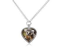 FodPand Custom Monkey Lemur Cute Urn Necklaces for Dog Cat Human Ashes 27.6" Cable Chain Memorial Heart Pendant Necklace with Filling Kit Pet Cremation Jewelry Keepsake Sympathy Gifts