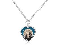 FodPand Custom Pine Moon Urn Necklaces for Ashes Memorial Pet Necklace with Filling Kit Adjustable 27.6" Chain Funerary Cremation Jewelry Keepsake Heart Pendant for Beloved Dogs & Cats