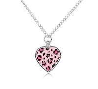 FodPand Custom Pink Leopard Urn Necklaces for Dog Cat Human Ashes 27.6" Cable Chain Memorial Heart Pendant Necklace with Filling Kit Pet Cremation Jewelry Keepsake Sympathy Gifts