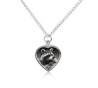 FodPand Custom Raccoon Black Urn Necklaces for Dog Cat Human Ashes 27.6" Cable Chain Memorial Heart Pendant Necklace with Filling Kit Pet Cremation Jewelry Keepsake Sympathy Gifts