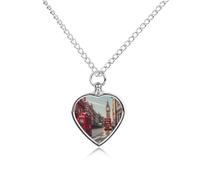 FodPand Custom Red London Street Urn Necklaces for Dog Cat Human Ashes 27.6" Cable Chain Memorial Heart Pendant Necklace with Filling Kit Pet Cremation Jewelry Keepsake Sympathy Gifts