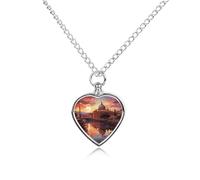 FodPand Custom Rome Sunset Urn Necklaces for Dog Cat Human Ashes 27.6" Cable Chain Memorial Heart Pendant Necklace with Filling Kit Pet Cremation Jewelry Keepsake Sympathy Gifts
